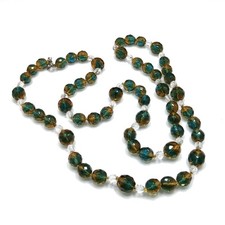 Vintage Czech Two Tone Teal Topaz Faceted Glass Bead Necklace 32" Long