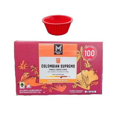 100 Colombian Supremo Medium-Dark Roast Coffee Pods - Compatible with Members Ma