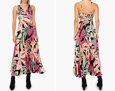 Melloday Women's Size M Leaf Print Pleated Cutout Maxi Dress