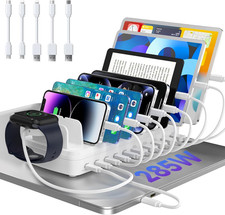 285W Charging Station for Multiple Devices, 10 Ports Fast Multi-Device Charger O