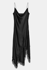 ZARA ZW COLLECTION SATIN LACE DRESS SZ XS BLACK  5919/215/800