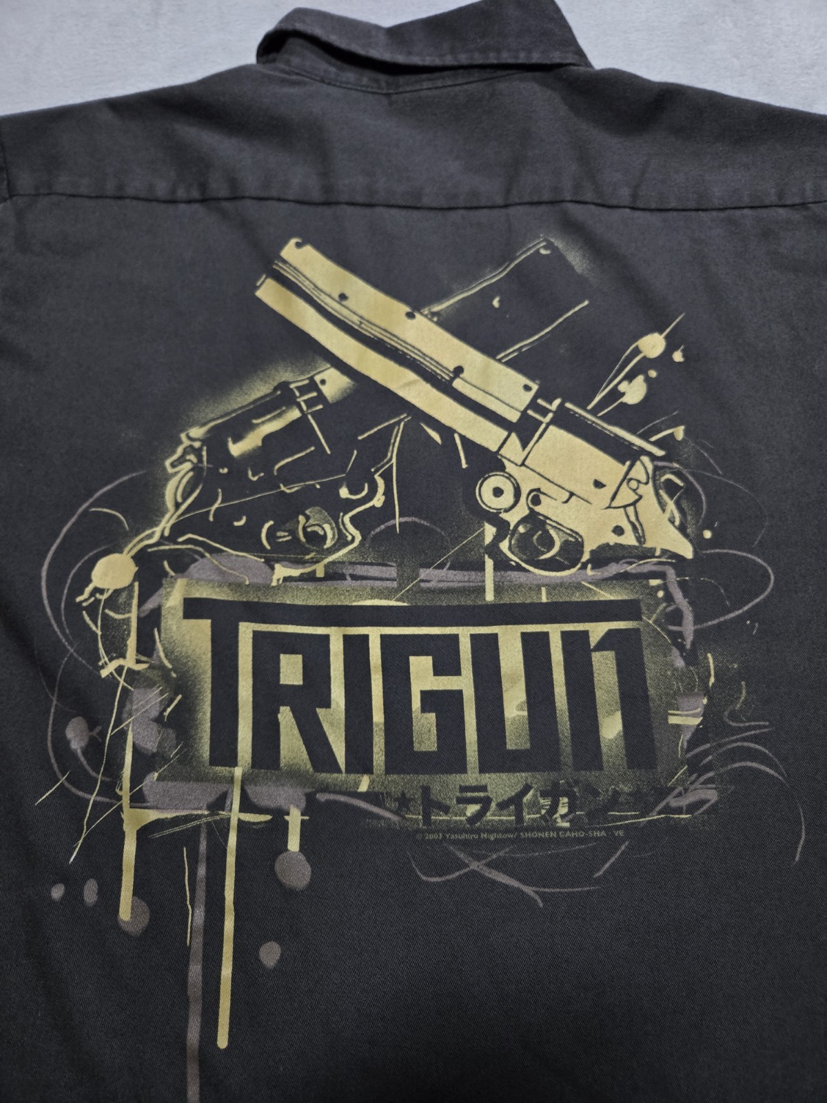 Vintage 2003 ODM Trigun Button Up Shirt - Mens Size M - Black Short Sleeve Anime