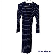 Old Navy Blue Stripe True Wrap Dress Midi Long Sleeve