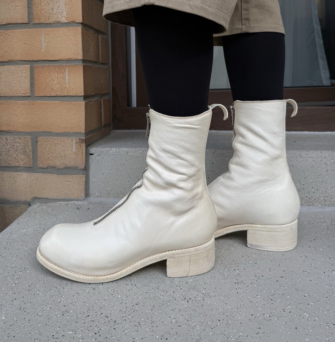 DDP Guidi Womens Back Zip Boots Shoes Leather Avant Garde White