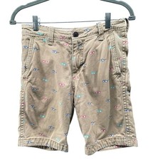 Abercrombie Kids Boys Size 14 Chino Shorts Embroidered Glasses Beige