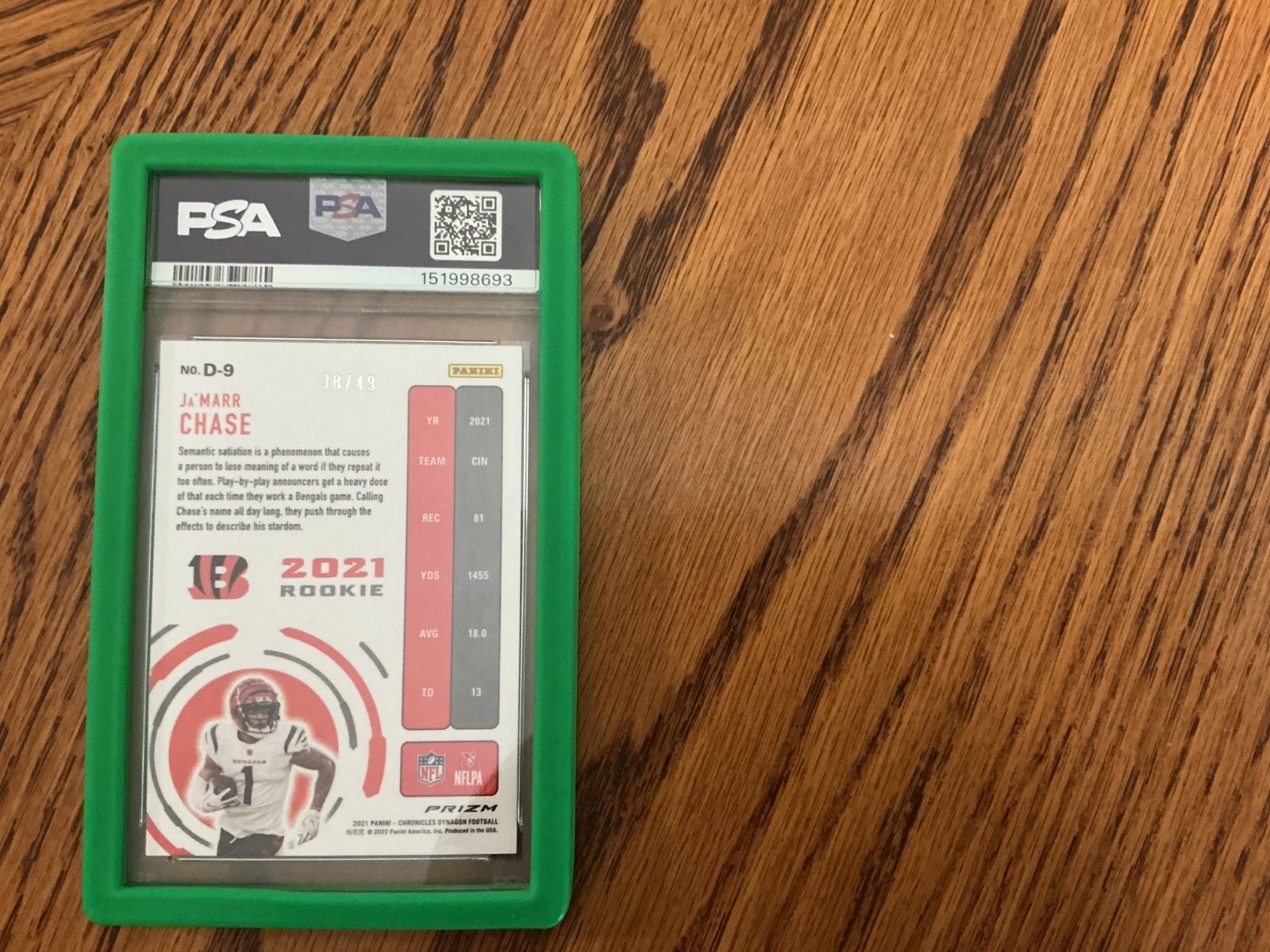 2021 dynagon rookies green psa 10 gem mint ja'marr chase rc /49 view 2