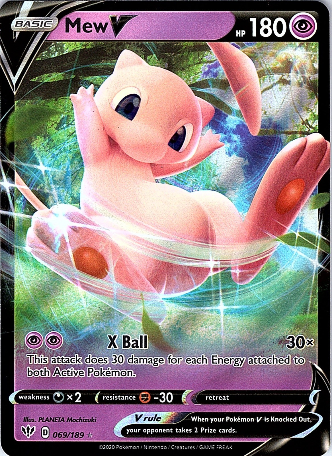Mew V Holo Ultra Rare SWSH03: Darkness Ablaze 069/189 NM