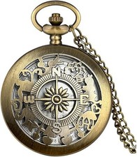 Vintage Quartz Pocket Watches for Men with Chains Pendant Pocket Alice Compass
