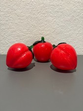 Vtg Murano Style Art Glass Red Apple  2 Peppers Fruit Vegetable Figurine Set