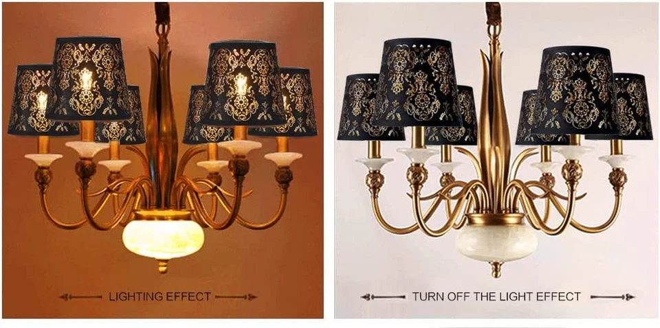 Juego de 6 pantallas de lámpara de araña pequeña pantalla de lámpara campana clip encendido (negro/textura) Foto 4 de 4