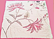 VINTAGE AUTHENTIC EREMITAGESLOTTET FLORAL ART WHITE PINK WOOL 52" SQUARE SCARF