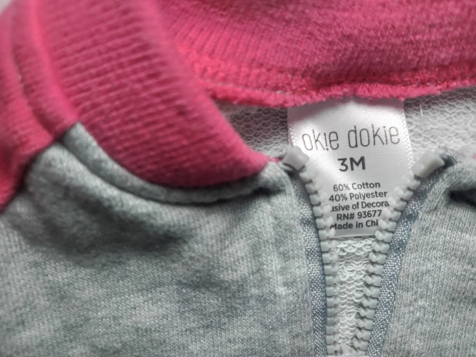 Oki Dokie Niña Emoji Gris y Rosa Cara Smiley Dinosaurio Sudadera Chaqueta Talla 3M Foto 3 de 4