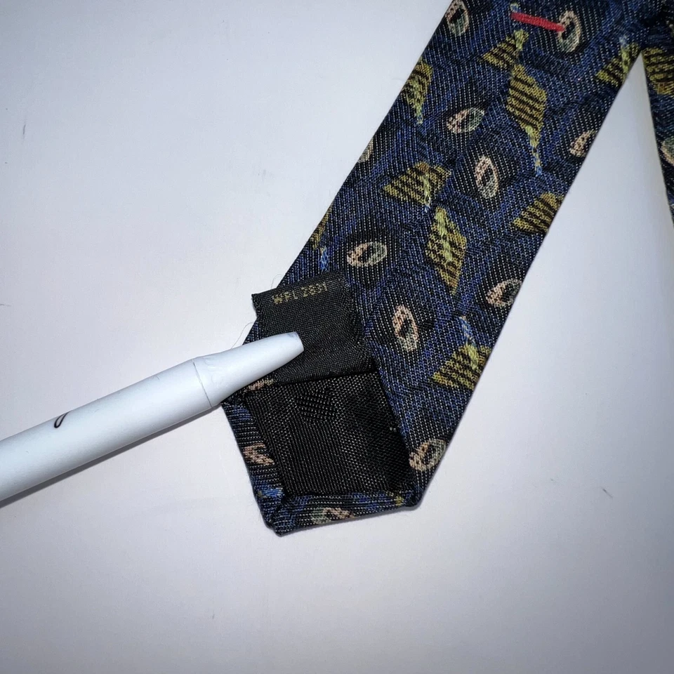 CORBATA AZUL, AMARILLO, VERDE ESTAMPADO MEZCLA SEDA OJOS ANIMALES Foto 3 de 4