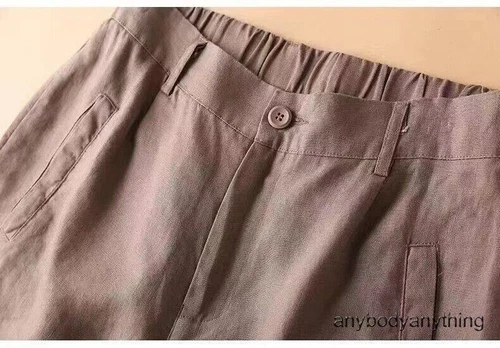 Pantaloncini donna lunghi larghi cotone lino lunghezza ginocchio con tasche leggeri - Foto 3 di 19