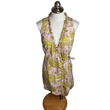 Boutique Europa Womens Size 6 Ruffle Wrap Dress Multicolor Print Pink Green