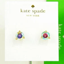 NWT Kate Spade Pave Round mini studs earring $38 CZ AB Aurora Gold