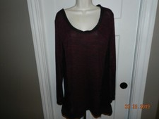 Maurices BURGUNDY BLACK Poly Sweatshirt Top Lace Sides Long Sleeves ZIPPERS