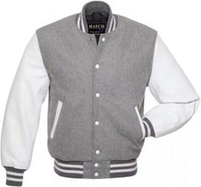 Hatch Sports Men’s Varsity Baseball Jacket Wool Body Genuine Cowhide Leather Arm