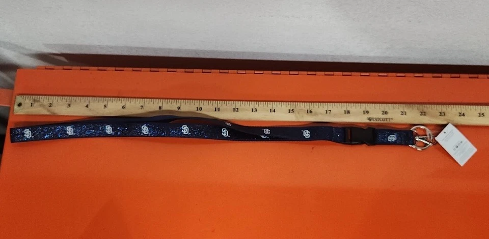 Officially Licensed Aminco Blue Glittered San Diego Padres Lanyard - Image 4 of 4