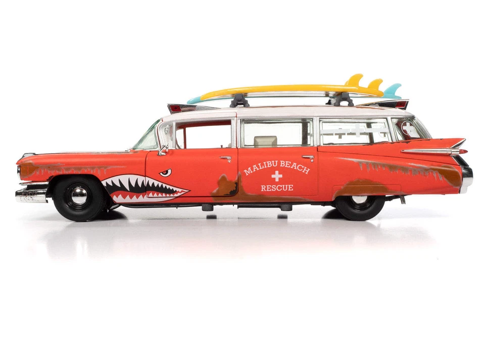 Auto World 1959 Cadillac Eldorado Ambulance Surf Shark escala 1:18 fundido (118 S - Imagem 4 de 4