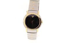 Ladies Movado 0605720 SL Two-tone Stainless Steel Black Dial Watch