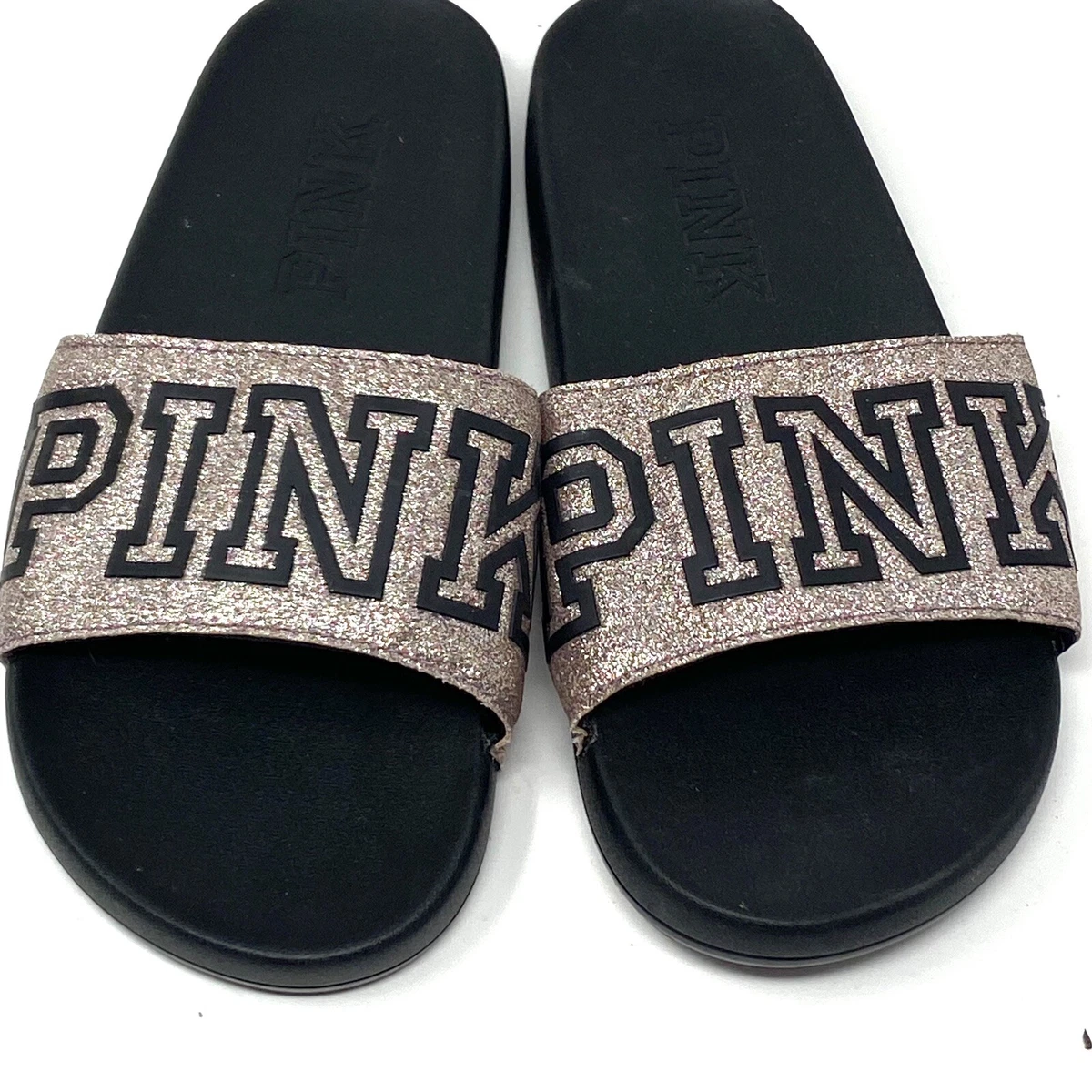 Victoria s Secret PINK Black Pink Bling Glitter Slides Sandals