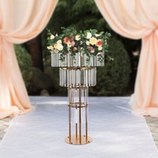 Gold Crystal Flower Stand Round Pedestal Stand Flower Stand for Wedding Decor