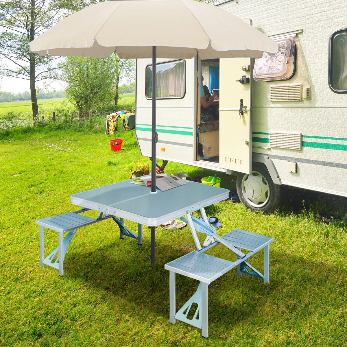 Folding picnic table online with umbrella