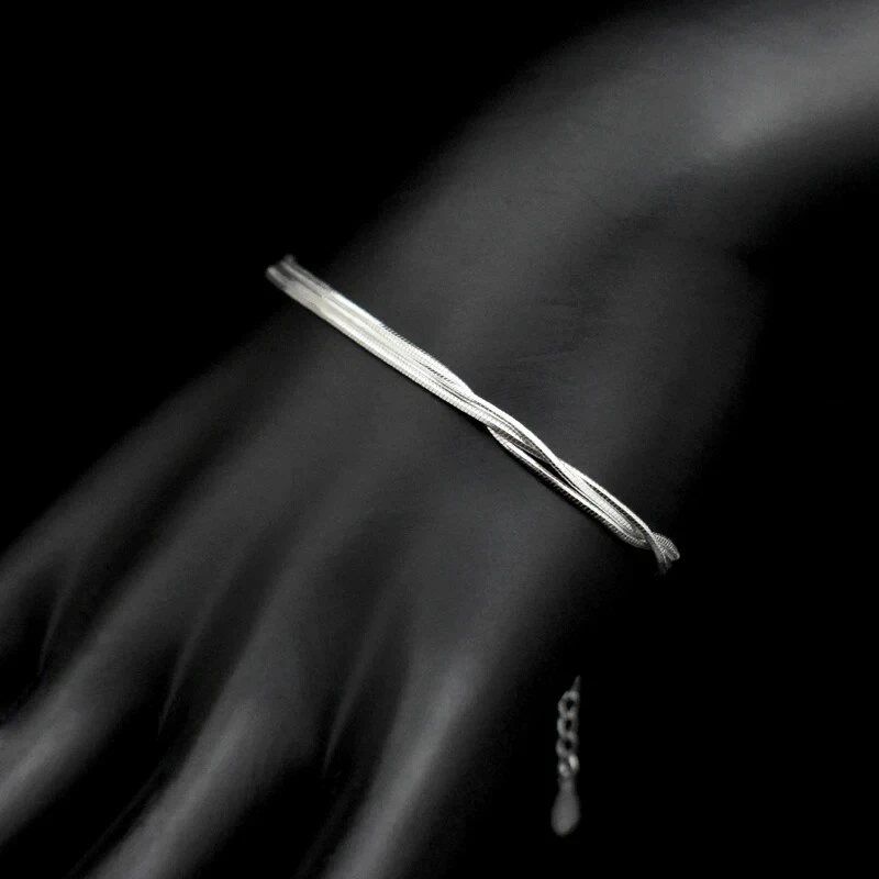 Genuine 925 Sterling Silver Bracelet Triple Layer Snake Chain Minimalist Dainty - Image 3 of 4