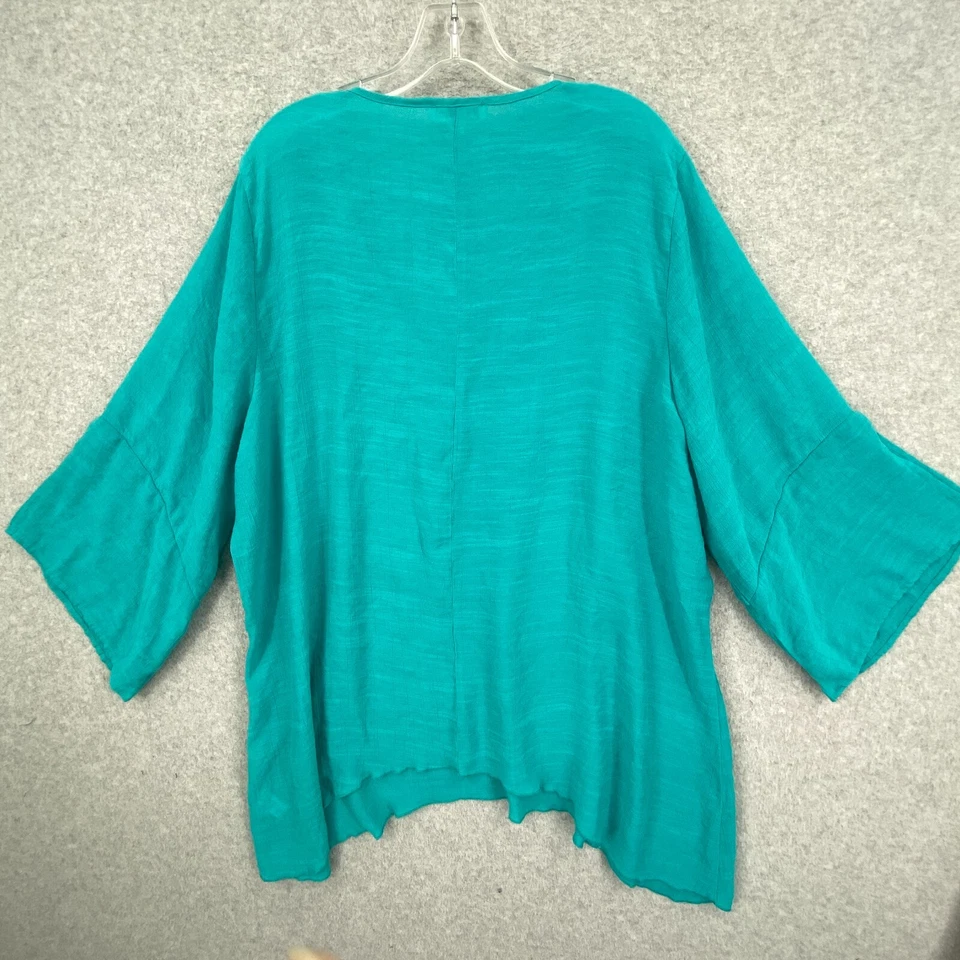 Blusa Spense Top para mujer 2X Lt verde azulado ribete de encaje manga dividida 3/4 dobladillo asimétrico Foto 4 de 4