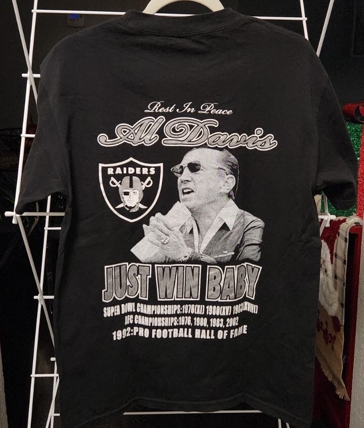 2011 Raiders RIP Al Davis T-Shirt Bootleg Rap Tee Just Win Baby