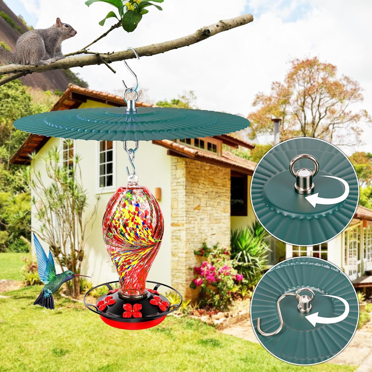 11.2" Metal Bird Feeder Rain Guard, Green Dome Shield Cover Umbrella Shade for H