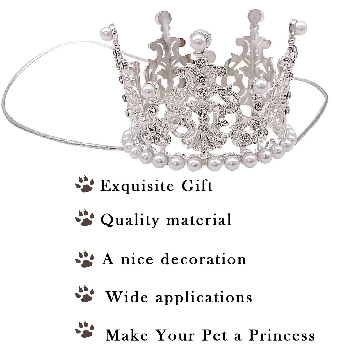 Pet Crown Headband - 2 Pack Rhinestone & Faux Pearl Crowns For Small Dogs & Cats, Adjustable For Birthdays & Photos