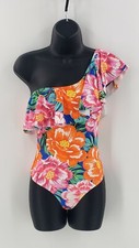 New Look Womens One Piece Swimsuit Floral Ruffle One Shoulder Strap Size 4/8/36
