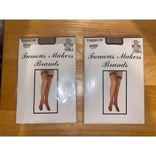 Set of 2 Famous Makers Brands Thigh Hi Daysheer Nude Panty Hose 100% Nylon OS