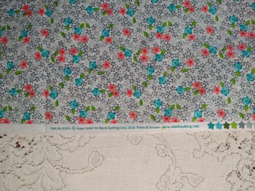 Blank Quilting 9103 Roses & Arrows Ditsy Floral Pink Gray Aqua Fabric 30" x 45" - Picture 2 of 5