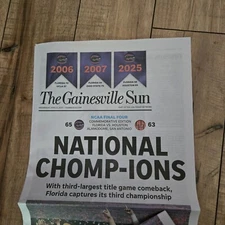 2025 Florida Gators Basketball National Champions Newspaper, NCAA Tournament, UF