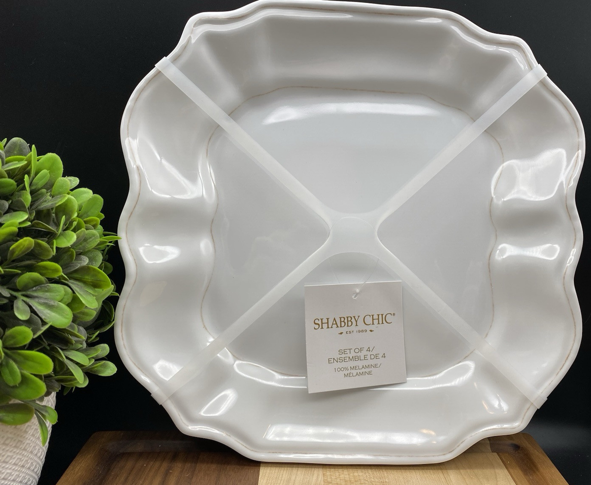 SHABBY CHIC MELAMINE White Scallop Tan Edge 11