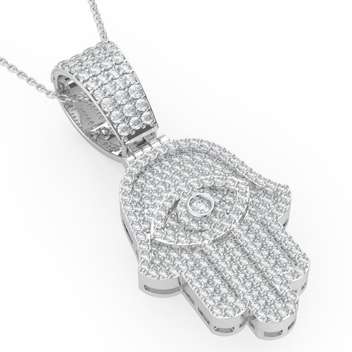 Real VVS1 Moissanite Iced Out Hamsa Hand of Fatima Evil eye Jewish Pendant Charm - Picture 6 of 20