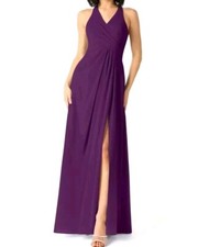 Azazie Ruched Grape Full Length Bridesmaid Dress Size C 