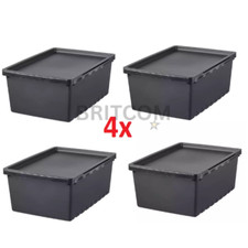 4x IKEA UPPSNOFSAD Kunststoff Aufbewahrungsbox mit Deckel schwarz robust UK 35x25x14 cm/9L
