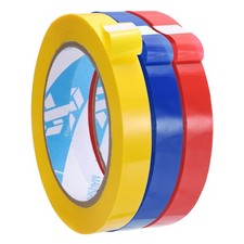 3Pcs 9/16" x 98.4 Yd Poly Bag Sealing Tape, Blue/Yellow/Red