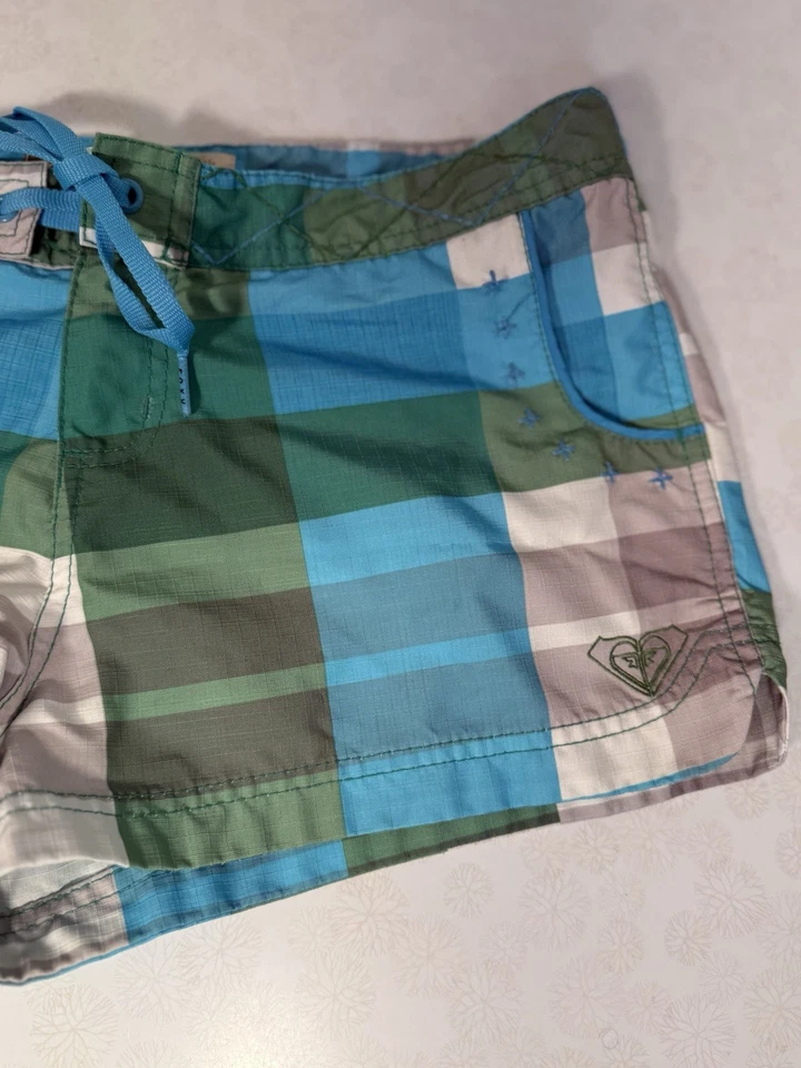 Pantalones cortos de natación de surf Roxy Board para mujer talla 5 verde azul blanco poliéster a cuadros Foto 4 de 4