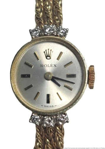 Vintage 14k Gold Factory Diamond Rolex Ladies Running Cocktail Watch