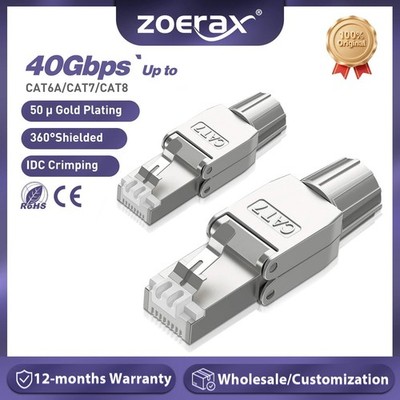ZoeRax 10PCS RJ45 Cat8 Cat7 Connector Tool-Free Metal Ethernet Termination Plug
