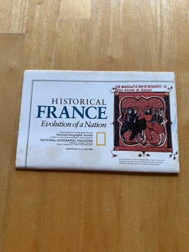 Vintage 1989 National Geographic France Historical Color Map Fold-Out Poster