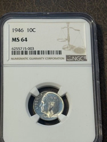 1946 10C Roosevelt Dime NGC MS64 brilliant luster and sharpest detail