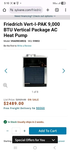 Friedrich Vert-I-PAK 9,000 BTU Vertical Package AC Heat Pump