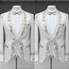 Luxury Appliques Men Suits 3 Pieces Wedding Tuxedo Formal Prom Party Modern Wear