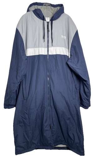 TYR Swim Parka Hooded Jacket Mens XXL Navy Gray White Fleece Lined